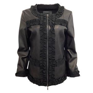 Anne‎ Fontaine Black Carter Ruffle Detail Jacket, NWT, Size 8 or 38 and 12 or 42